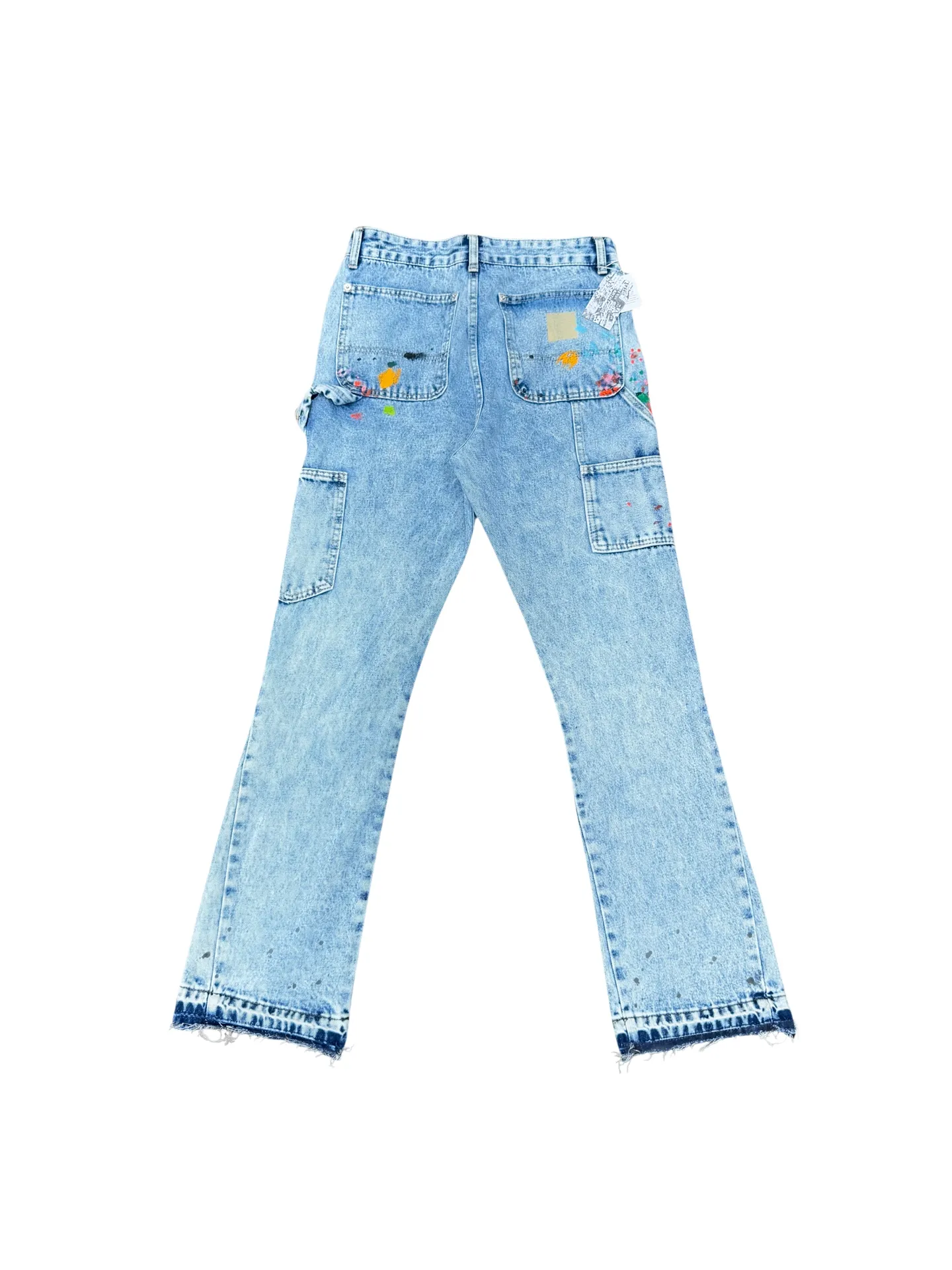 -Size upper body P250#G94 GALLERY DEPT. Spliced ​​patchwork splash-ink denim bell-bottoms, washed and distressed spliced ​​jeans. During the process, the owner of the denim washing plant helped introduce a boss who once worked at Levi's foundry and then started his own business. This also paved the way for the following styles. Therefore, Levi's remodeled single product for the base plate is really familiar. Whether it is the fabrics supplied or the lathes used in production, there is nothing to choose from. -Color: Blue -Size: S-XXL (corresponding to 28-36)